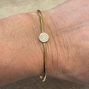 Nadri lPave Circle Bangle Bracelet‎ Gold Tone Cubic Zirconia Adjustable Closure